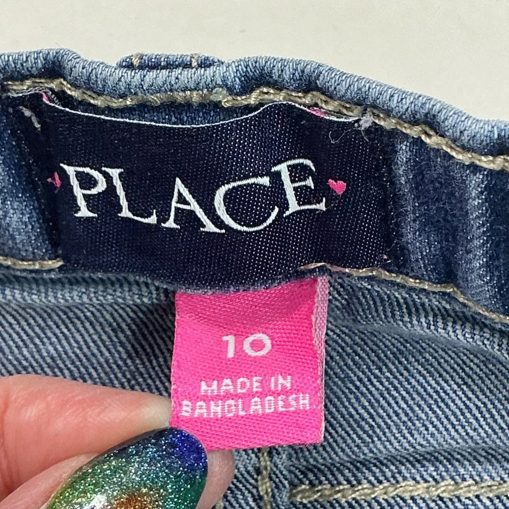 The Children's Place Blue Flare Jeans Kids Sz 10 Braided Pocket Adjustable Waist